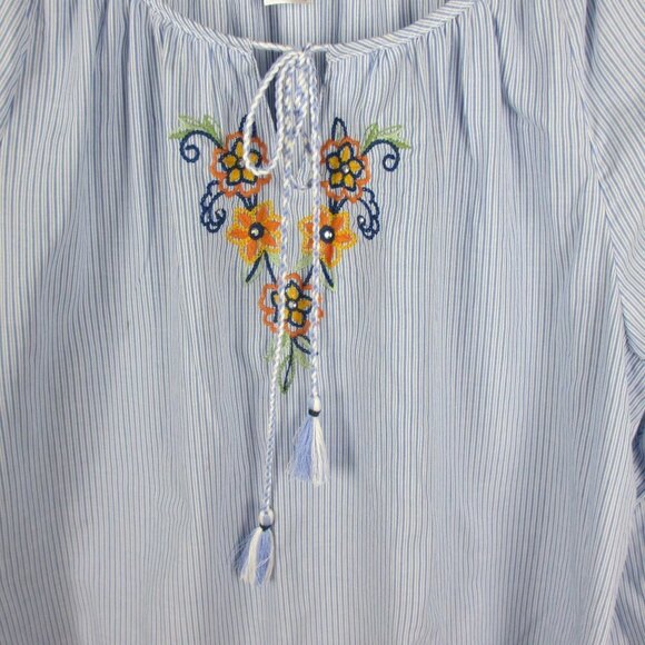 Alfred Dunner Lake Tahoe Embroidered Pinstripe Bell Sleeve Top Size 14 Casual - Picture 7 of 10